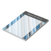 青と灰色のストライプ名前をカスタムする+メモ帳 ノートパッド (回転)