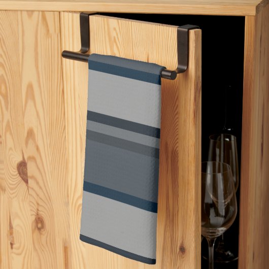 青と灰色のストライプ キッチンタオル (三つ折り)