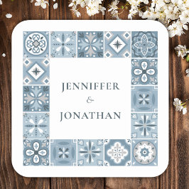 青と灰色のスペインのタイルの招待 スクエアシール