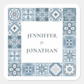 青と灰色のスペインのタイルの招待 スクエアシール (正面)