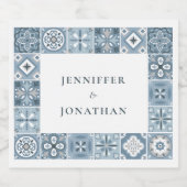 青と灰色のスペインのタイルの招待 スパークリングワインラベル (シングルラベル)