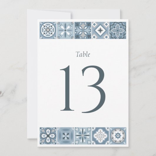 青と灰色のスペインのタイルの表の番号 案内状 (正面)