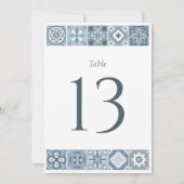 青と灰色のスペインのタイルの表の番号 案内状 (裏面)