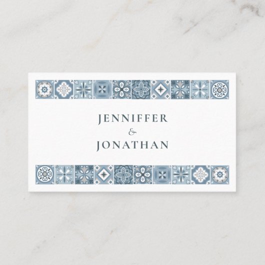 青と灰色のスペインの瓦 プレイスカード (裏面)