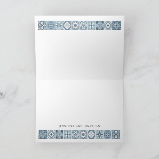 青と灰色のタイルスペインのありがとう カード (内部)