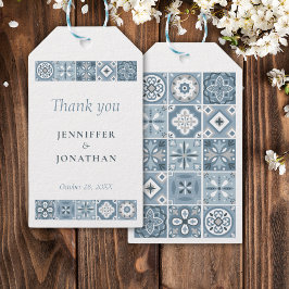 青と灰色のタイルスペインのハートギフトラベル ギフトタグ