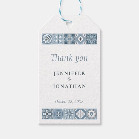 青と灰色のタイルスペインのハートギフトラベル ギフトタグ (正面)