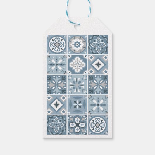 青と灰色のタイルスペインのハートギフトラベル ギフトタグ (裏面)