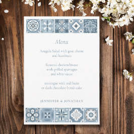 青と灰色のタイルスペインのメニュー 案内状