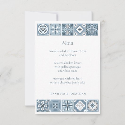 青と灰色のタイルスペインのメニュー 案内状 (正面)