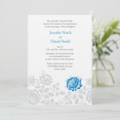 青と灰色のダマスクの結婚式招待状 招待状 (スタンド正面)