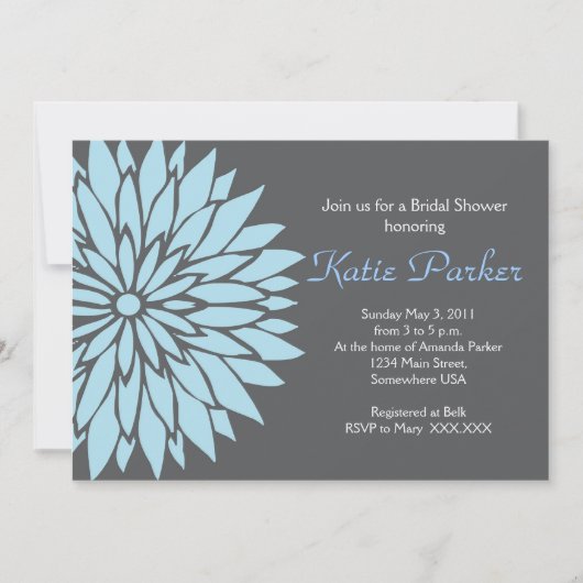 青と灰色のダリアフラワー 招待状 (正面)