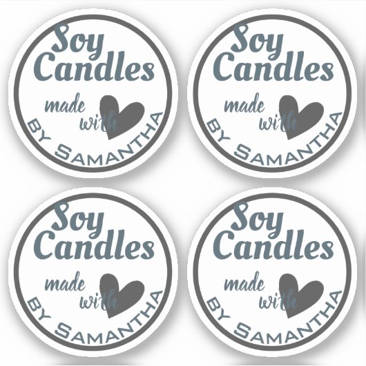 青と灰色のハートオン白シンプルしょうゆろうそく シール (正面)