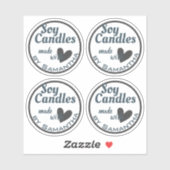 青と灰色のハートオン白シンプルしょうゆろうそく シール (シート)