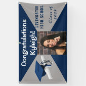 青と灰色のビニールの卒業写真 横断幕 (縦)