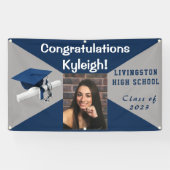 青と灰色のビニールの卒業写真 横断幕 (横)