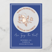 青と灰色のフローラ日付フォイルのカードを保存 箔招待状 (正面)