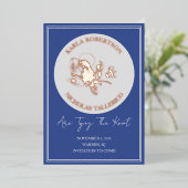 青と灰色のフローラ日付フォイルのカードを保存 箔招待状 (立ち正面)