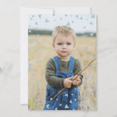 青と灰色のベビーゾウ1st誕生日の写真 招待状 (裏面)