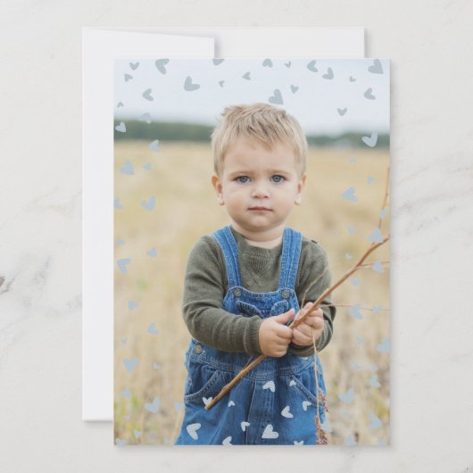 青と灰色のベビーゾウ1st誕生日の写真 招待状 (裏面)