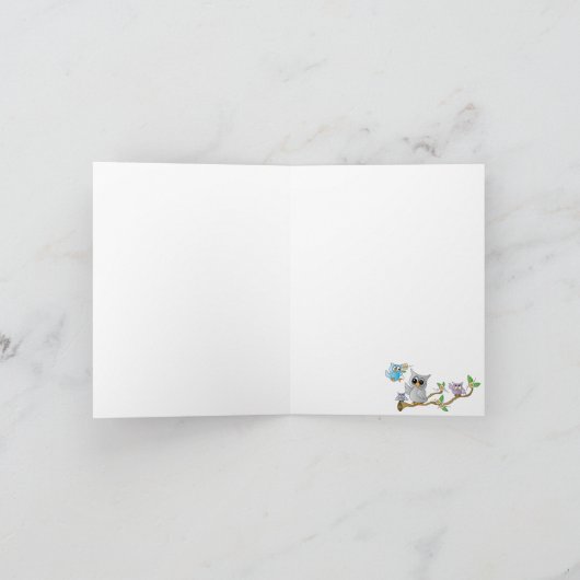 青と灰色のベビーフクロウ赤ちゃんシャワーありがとう サンキューカード (内部)