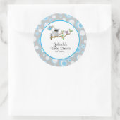 青と灰色のベビーフクロウ赤ちゃんシャワーテーマ ラウンドシール (バッグ)