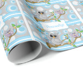 青と灰色のベビーフクロウ |シャワーテーマ ラッピングペーパー (ロールコーナー)