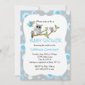 青と灰色のベビーフ🦉クロウ|シャワーテーマ 招待状 (正面)