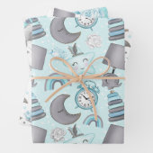 青と灰色のベビーボーイのアイテムのおもちゃ星 ラッピングペーパーシート (インサイチュ)