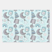 青と灰色のベビーボーイのアイテムのおもちゃ星 ラッピングペーパーシート (正面)