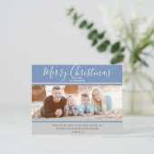 青と灰色のメリークリスマスフォトカード シーズンカード (スタンド正面)