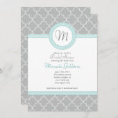 青と灰色のモノグラムシャワー招待状 招待状 (正面/裏面)