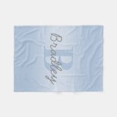 青と灰色のモノグラム編集可能カラーの組み合わせ フリースブランケット (正面(横))