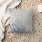 青と灰色のリネンフローラデコレータアクセント枕 クッション (ブランケット)