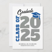 青と灰色のレトロ卒業 案内状 (正面)
