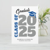 青と灰色のレトロ卒業 案内状 (スタンド正面)