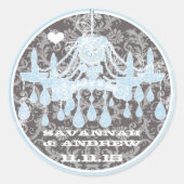 青と灰色のヴィンテージダマスクシャンデリアのシール ラウンドシール (正面)