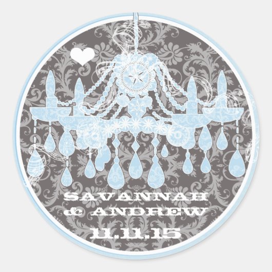 青と灰色のヴィンテージダマスクシャンデリアのシール ラウンドシール (正面)