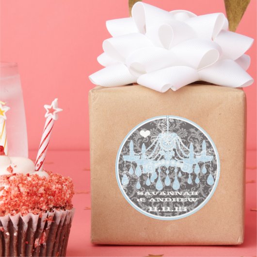 青と灰色のヴィンテージダマスクシャンデリアのシール ラウンドシール (パーティー)