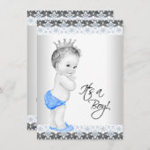 青と灰色のヴィンテージ男の赤ちゃんシャワー 招待状 (正面/裏面)