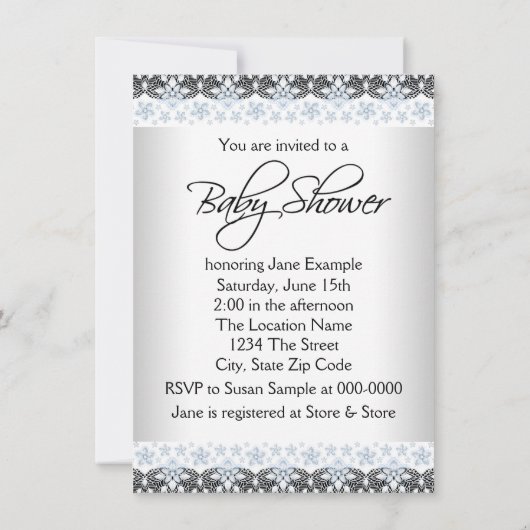 青と灰色のヴィンテージ男の赤ちゃんシャワー 招待状 (裏面)