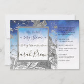 青と灰色のヴィンテージ長距離ベビーシャワー 招待状 (正面)