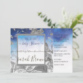 青と灰色のヴィンテージ長距離ベビーシャワー 招待状 (スタンド正面)