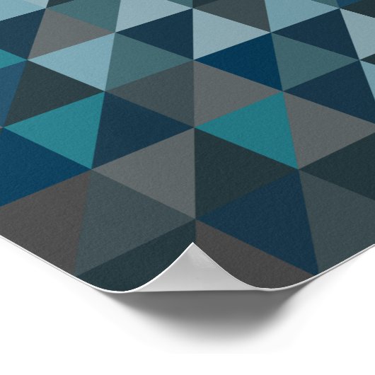 青と灰色の三角形パターン ポスター (角)