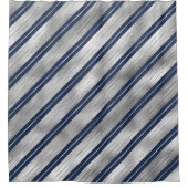 青と灰色の光沢ストライプ色 シャワーカーテン (正面)