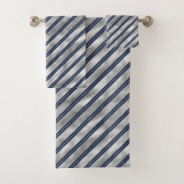 青と灰色の光沢ストライプ色 バスタオルセット