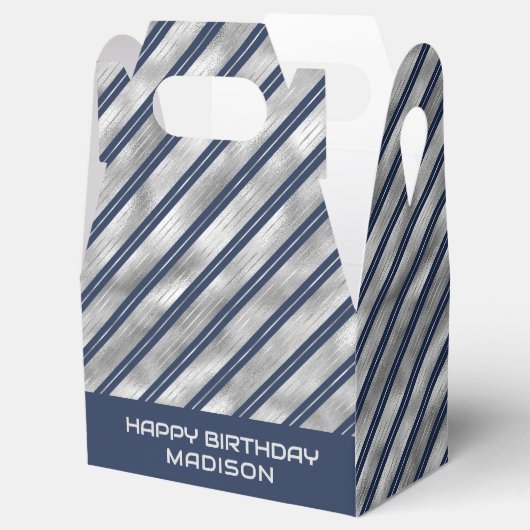 青と灰色の光沢ストライプ色 フェイバーボックス (オープン)