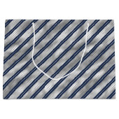 青と灰色の光沢ストライプ色 ラージペーパーバッグ (正面)
