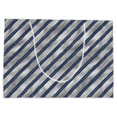 青と灰色の光沢ストライプ色 ラージペーパーバッグ (裏面)
