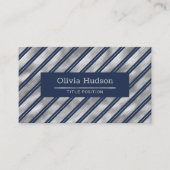青と灰色の光沢ストライプ色 名刺 (正面)